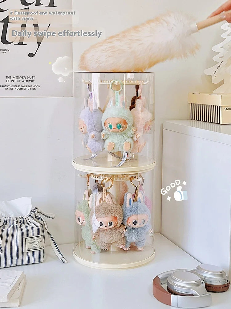 Labubu Rotating Display Box | Transparent Storage Case for Labubu Keychain Dolls