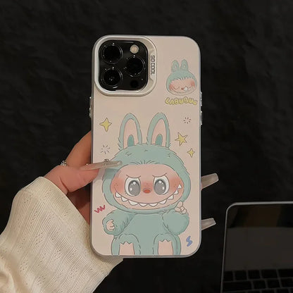 Labubu Cartoon Phone Case | Cute Blue & Pink Outfit Labubu Designs for iPhone