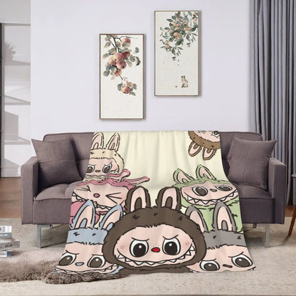 Labubu Soft Flannel Blanket | Cute Cartoon Lightweight Throw for Bed, Sofa, Office & All-Season Use
