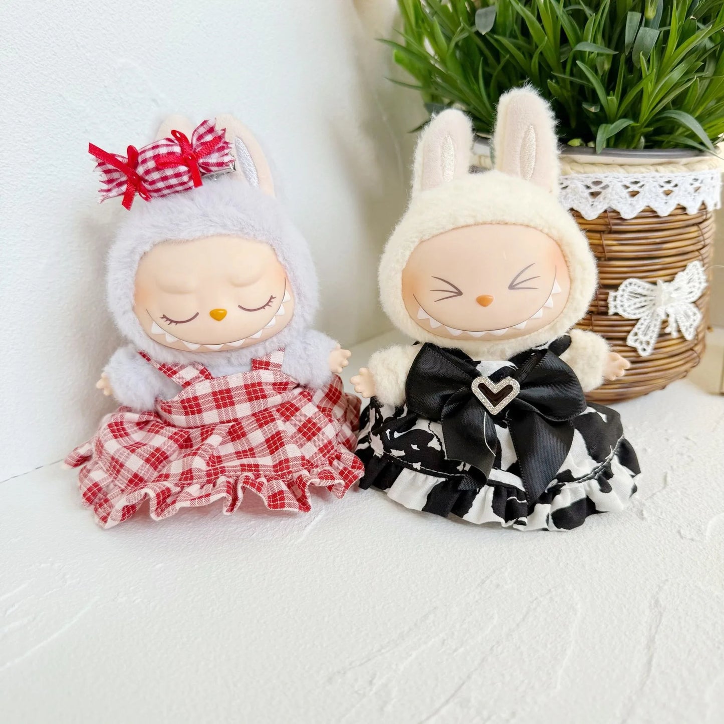 Labubu 17 cm Summer Outfit | Red Candy Dress & Straw Hat Doll Clothes