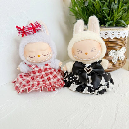 Labubu 17 cm Summer Outfit | Red Candy Dress & Straw Hat Doll Clothes