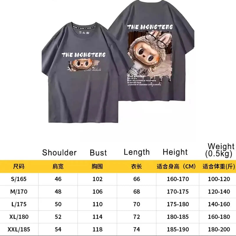Labubu The Monsters T-Shirt | Cartoon Print Cotton Casual Tee for Adults & Couples