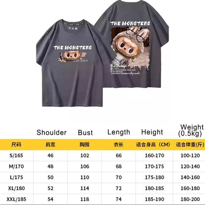 Labubu The Monsters T-Shirt | Cartoon Print Cotton Casual Tee for Adults & Couples
