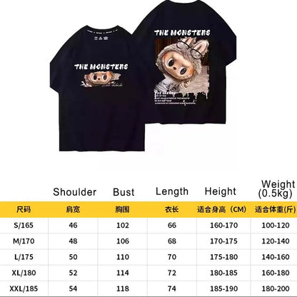 Labubu The Monsters T-Shirt | Cartoon Print Cotton Casual Tee for Adults & Couples