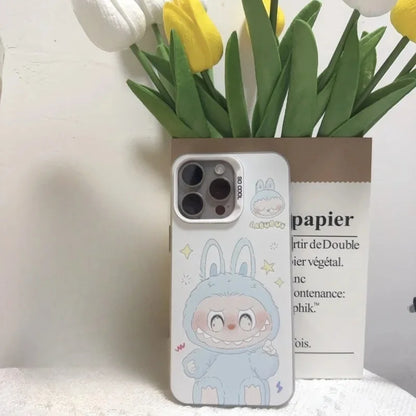 Labubu Cartoon Phone Case | Cute Blue & Pink Outfit Labubu Designs for iPhone