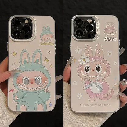 Labubu Cartoon Phone Case | Cute Blue & Pink Outfit Labubu Designs for iPhone