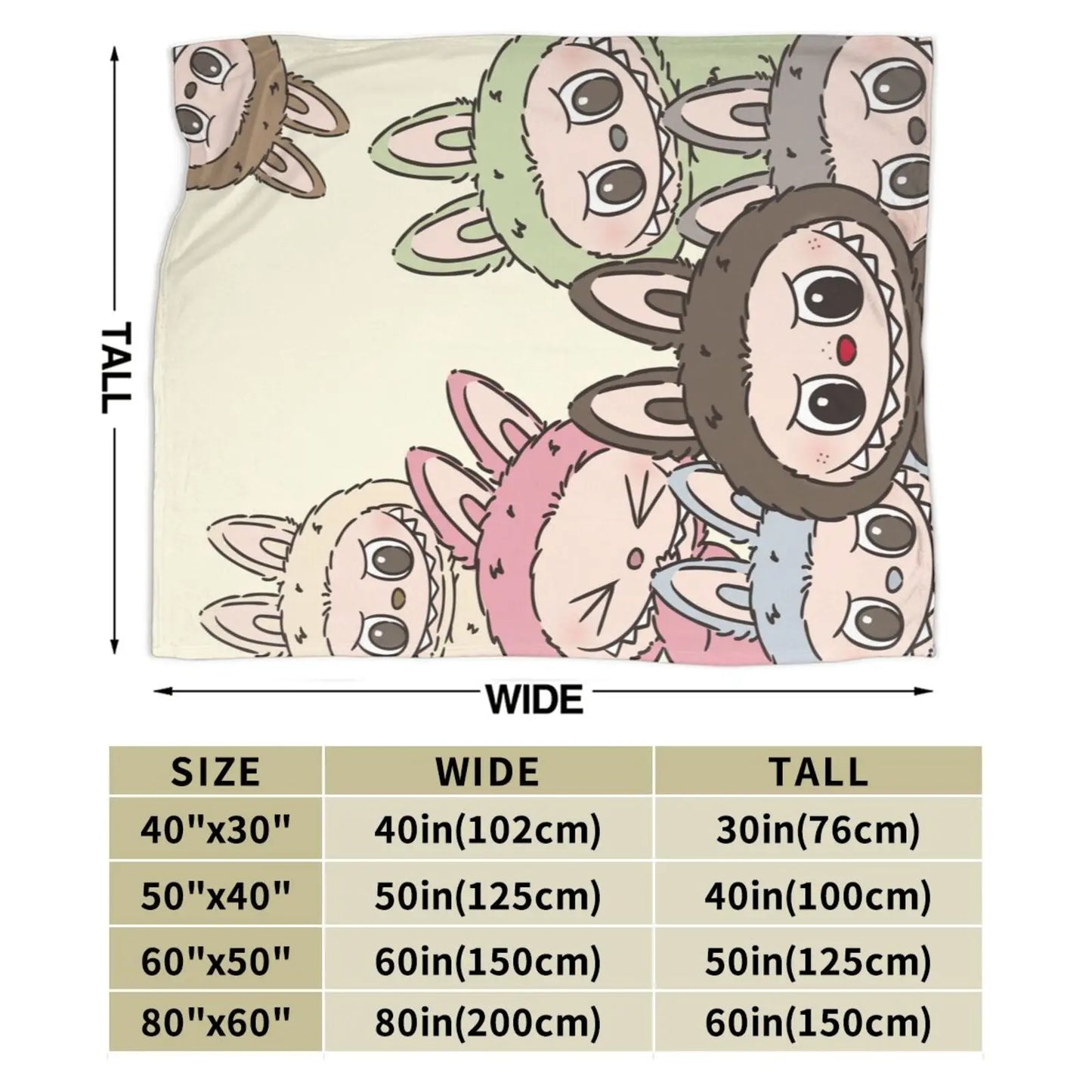 Labubu Soft Flannel Blanket | Cute Cartoon Lightweight Throw for Bed, Sofa, Office & All-Season Use
