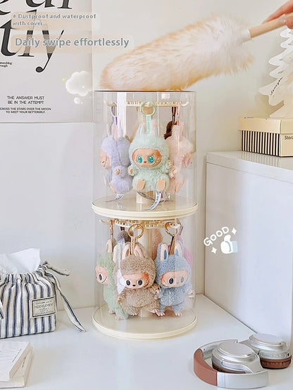Labubu Rotating Display Box | Transparent Storage Case for Labubu Keychain Dolls
