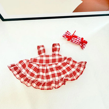 Labubu 17 cm Summer Outfit | Red Candy Dress & Straw Hat Doll Clothes