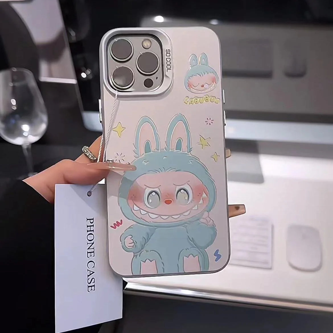Labubu Cartoon Phone Case | Cute Blue & Pink Outfit Labubu Designs for iPhone