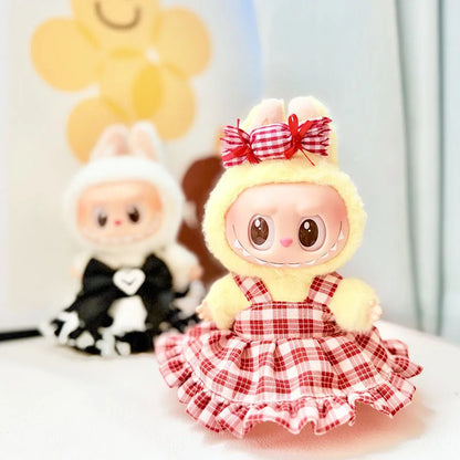 Labubu 17 cm Summer Outfit | Red Candy Dress & Straw Hat Doll Clothes