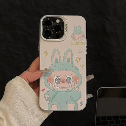 Labubu Cartoon Phone Case | Cute Blue & Pink Outfit Labubu Designs for iPhone
