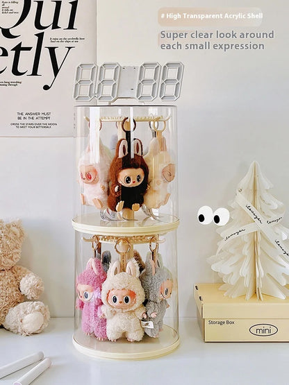 Labubu Rotating Display Box | Transparent Storage Case for Labubu Keychain Dolls