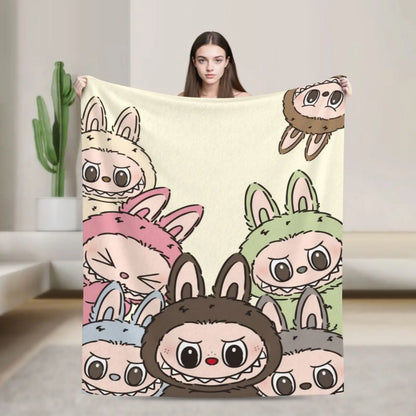 Labubu Soft Flannel Blanket | Cute Cartoon Lightweight Throw for Bed, Sofa, Office & All-Season Use