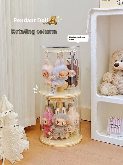 Labubu Rotating Display Box | Transparent Storage Case for Labubu Keychain Dolls
