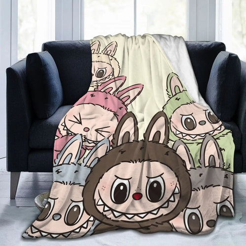 Labubu Soft Flannel Blanket | Cute Cartoon Lightweight Throw for Bed, Sofa, Office & All-Season Use