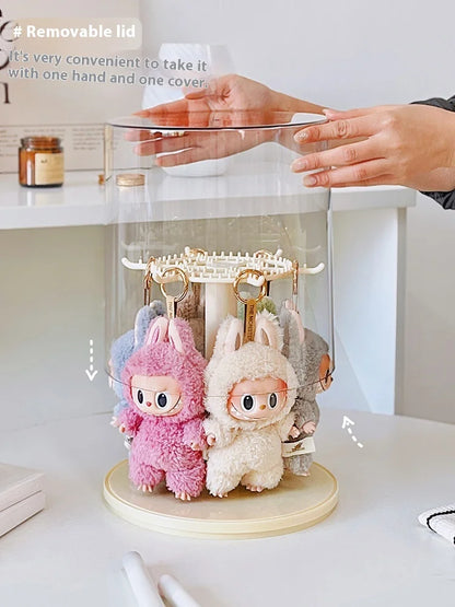 Labubu Rotating Display Box | Transparent Storage Case for Labubu Keychain Dolls