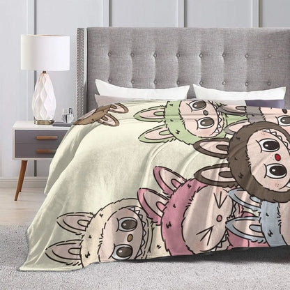 Labubu Soft Flannel Blanket | Cute Cartoon Lightweight Throw for Bed, Sofa, Office & All-Season Use