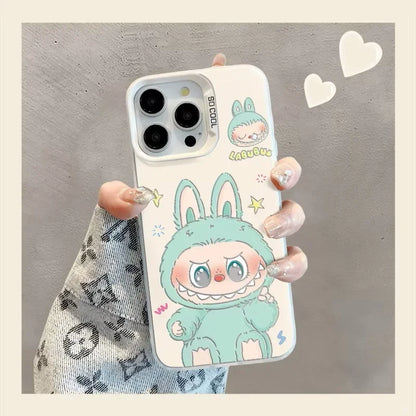 Labubu Cartoon Phone Case | Cute Blue & Pink Outfit Labubu Designs for iPhone
