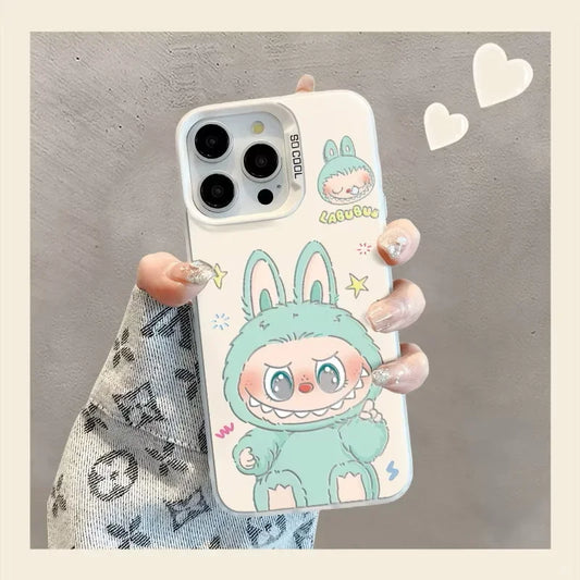 Labubu Cartoon Phone Case | Cute Blue & Pink Outfit Labubu Designs for iPhone