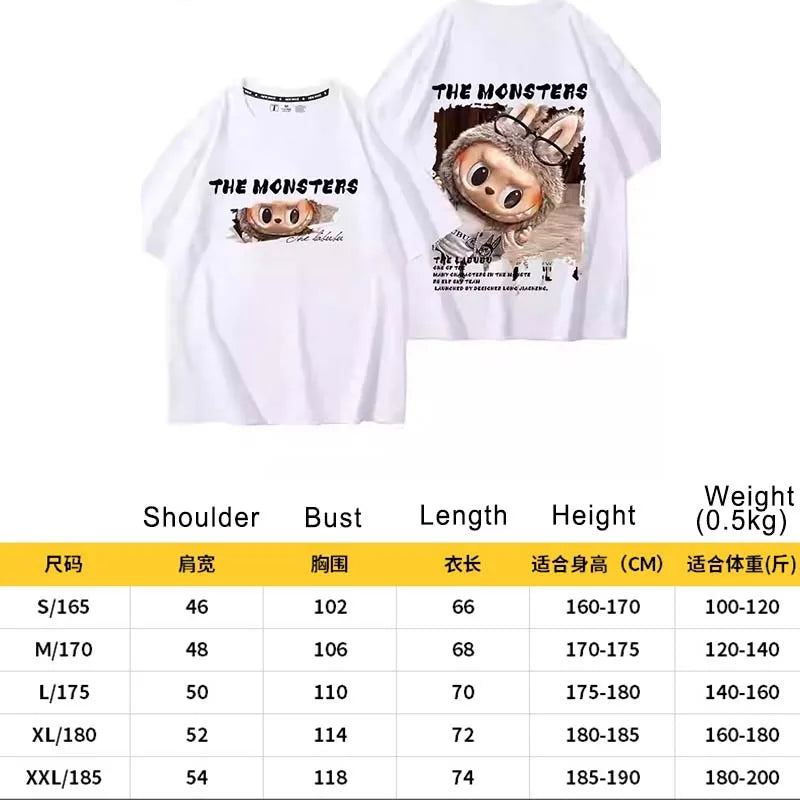 Labubu The Monsters T-Shirt | Cartoon Print Cotton Casual Tee for Adults & Couples