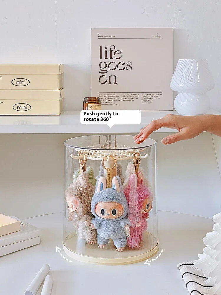 Labubu Rotating Display Box | Transparent Storage Case for Labubu Keychain Dolls