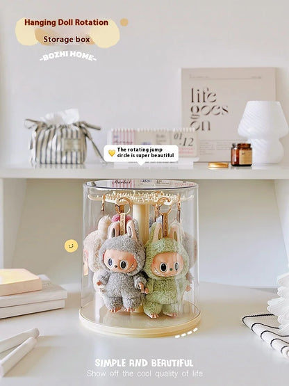 Labubu Rotating Display Box | Transparent Storage Case for Labubu Keychain Dolls